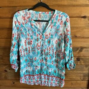 Grand & Greene Turquoise and Red Patterned Blouse